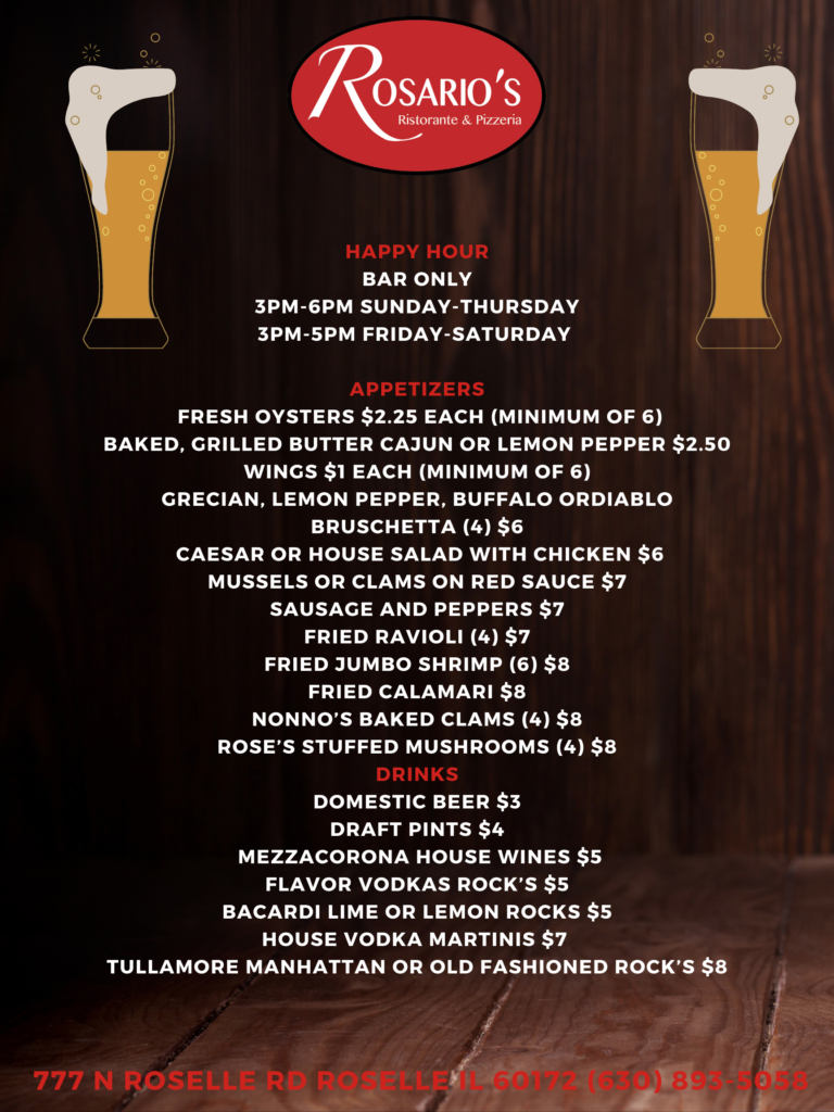 Happy Hour Menu And Drinks